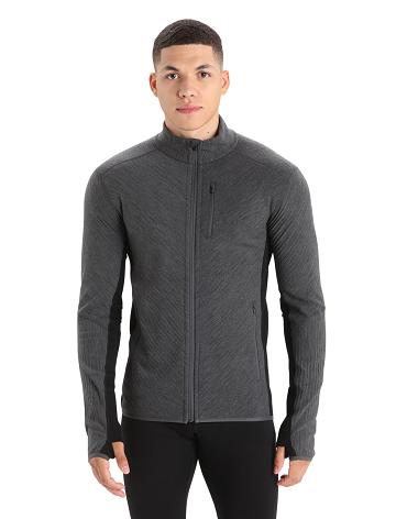 Icebreaker RealFleece™ Merino Descender Long Sleeve Zip Férfi Kabát Fekete | HU 1243XYUF